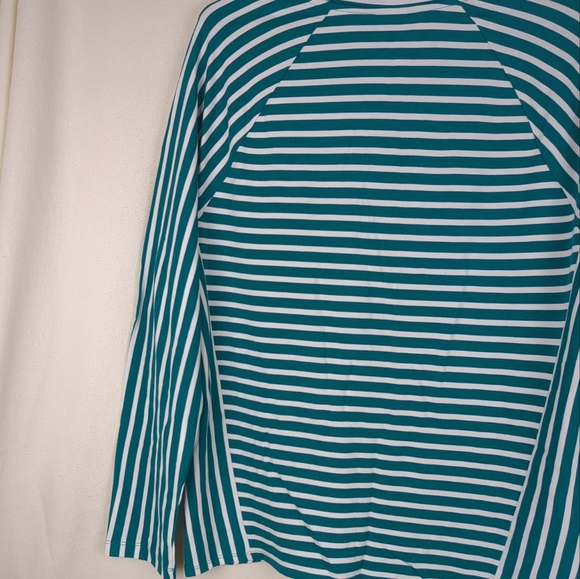 Chicos 2 (US Size L) White & Green Striped Top Women's Shirt Long Sleeve - Picture 9 of 12